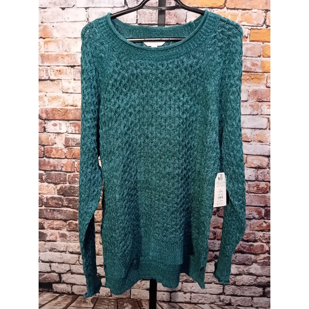 Time and Tru Crewneck Blue Green Sweater Women's Large (12-14) Casual
